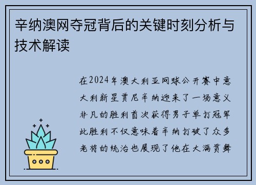 辛纳澳网夺冠背后的关键时刻分析与技术解读